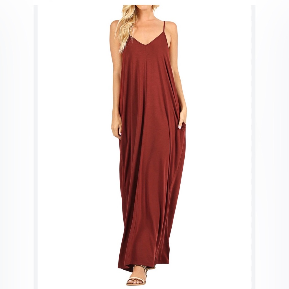 Zenana Dark Rust Maxi Dress Large NWT